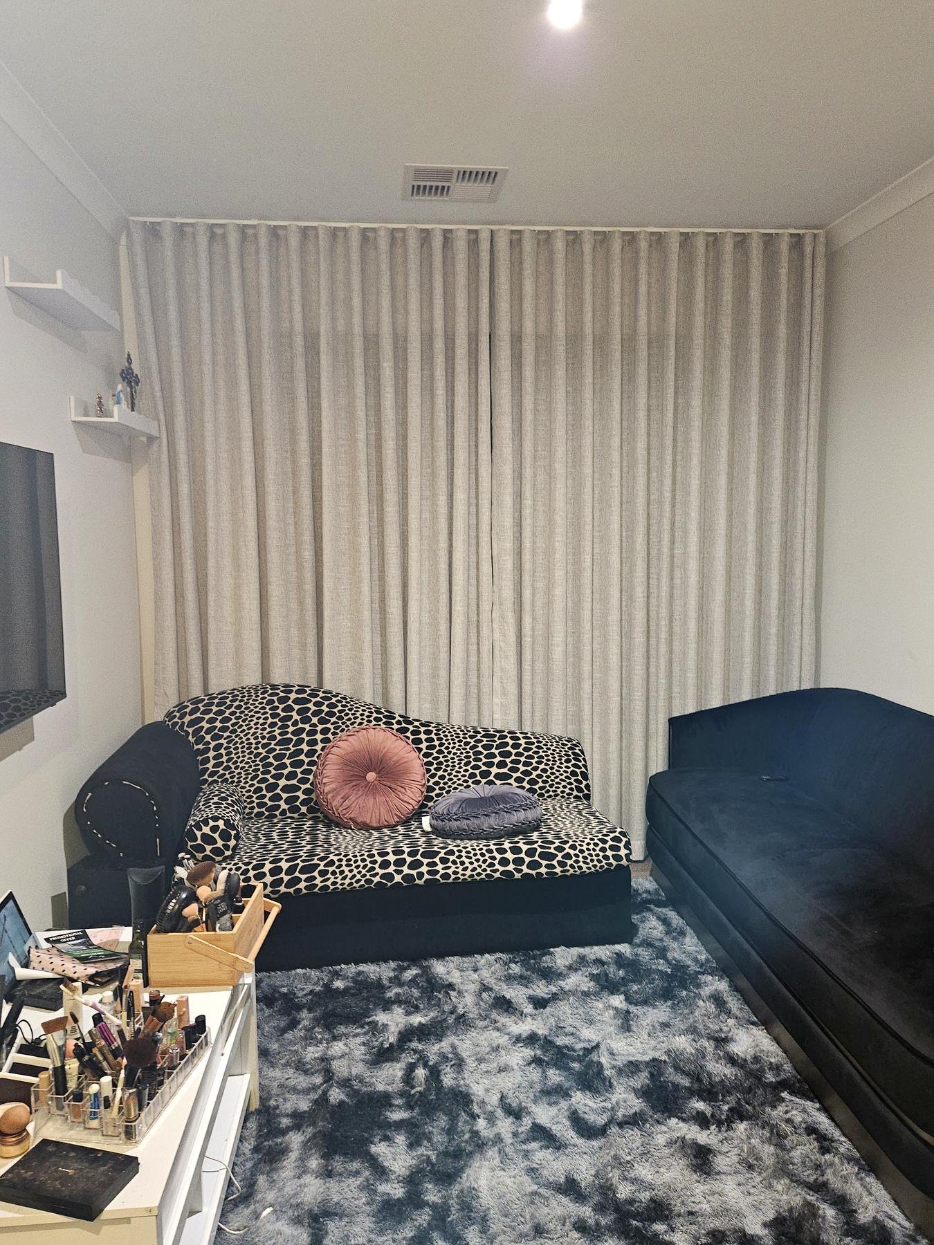 Blockout curtains in a lounge room