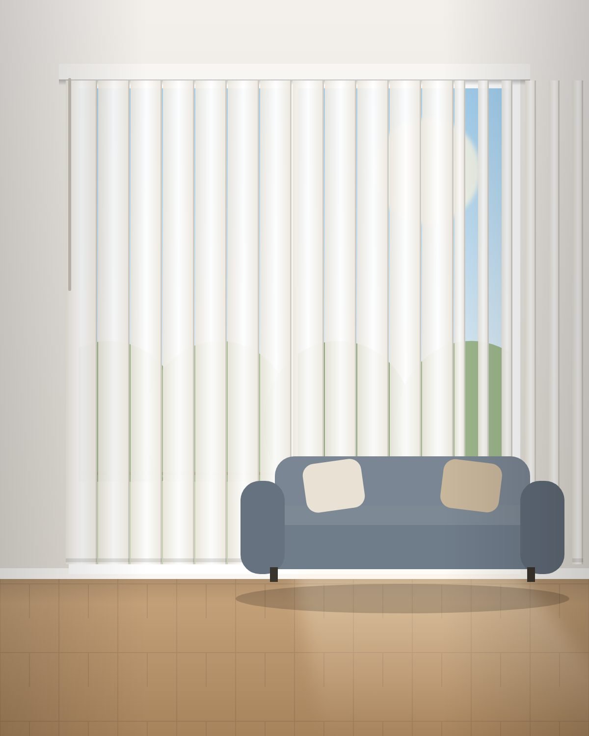Design visual of vertical blinds on a sliding door